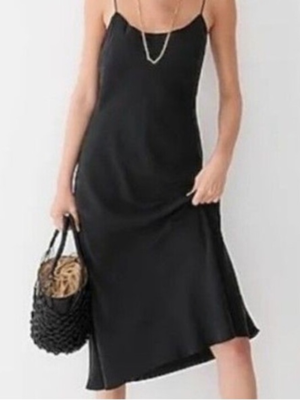 J.Crew Black Satin Slip Dress Minimalist